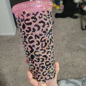 Customized leopard print pink cup